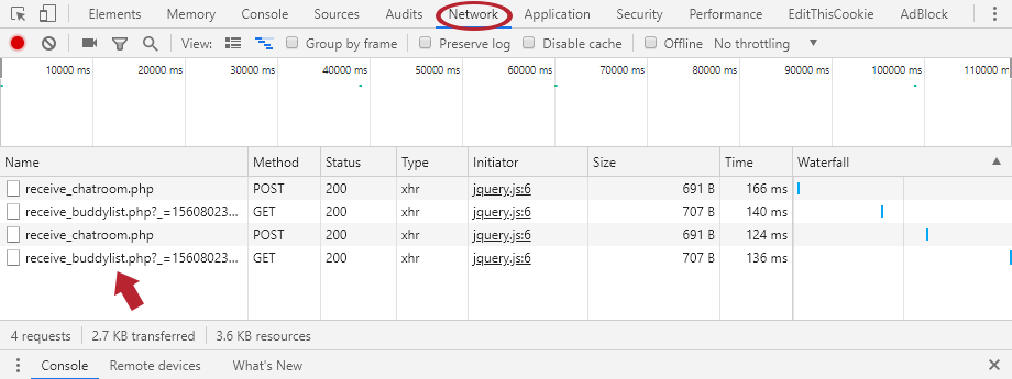 Network in Developer Console