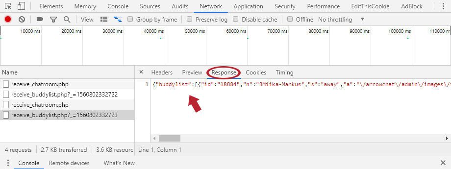 Network Response in Developer Console
